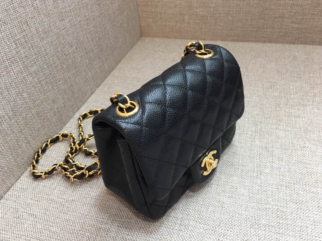 Mini Classic Flap Caviar Bag A01115 Black/Gold